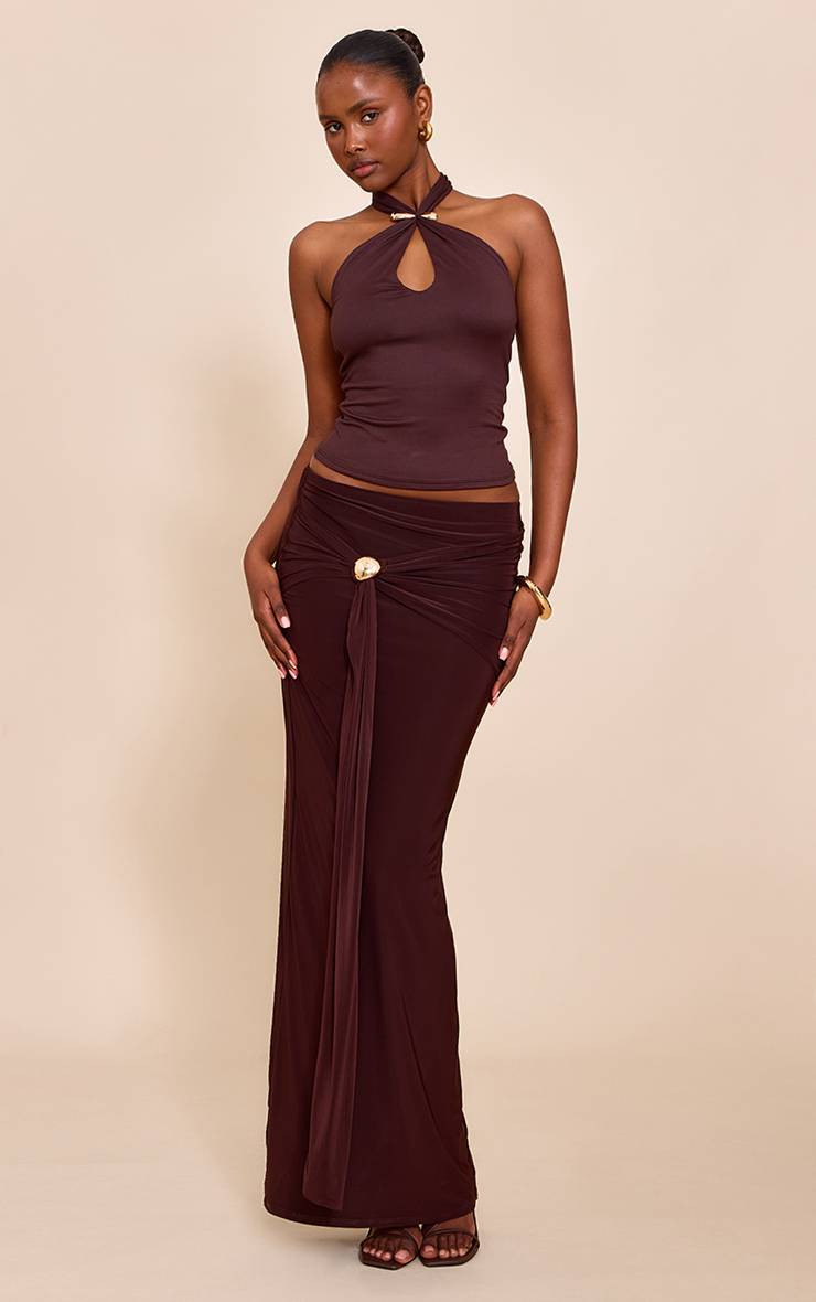 Chocolat Top Long Col Licou À Détail Bordure Double Couche Toucher Doux