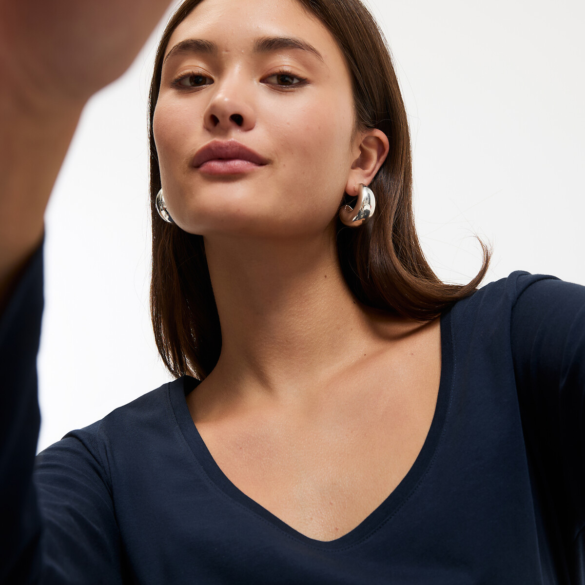 COLEÇÕES LA REDOUTE<br>Camiseta de algodão orgânico, gola redonda, mangas compridas
