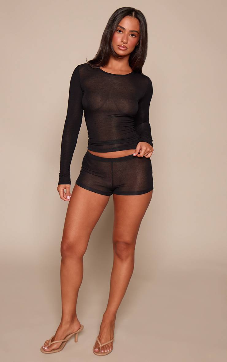 Noir Short Moulant En Coton Transparent Petite