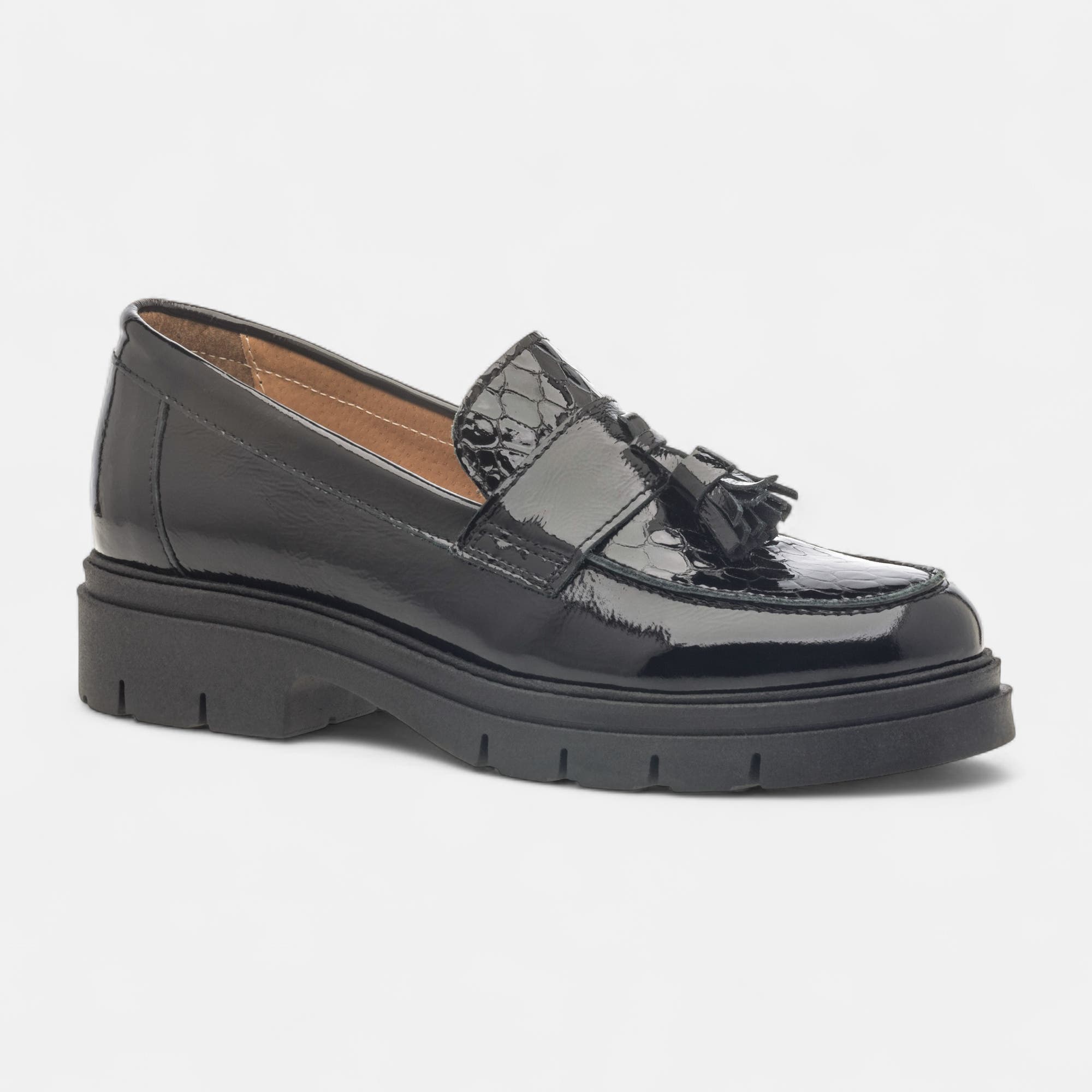 Mocassins Femme en cuir noir vernis