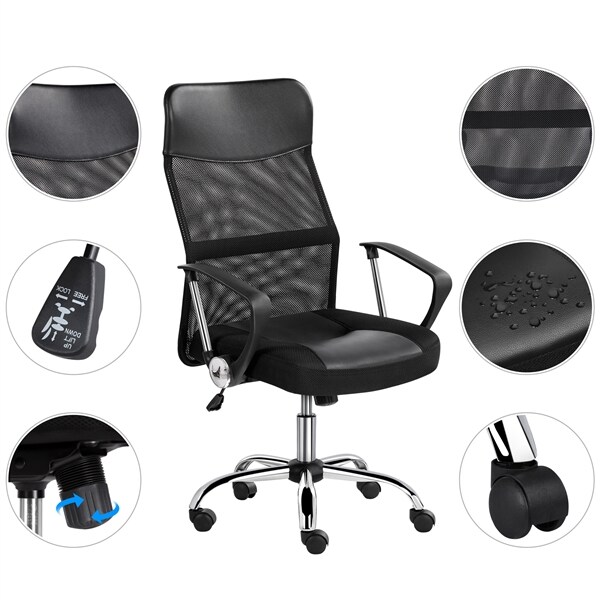 Yaheetech Bürostuhl Schreibtischstuhl ergonomischer Bürodrehstuhl mit hoher Netz-Rückenlehne Wippfunktion Office Chair, Belastbar bis 135 kg