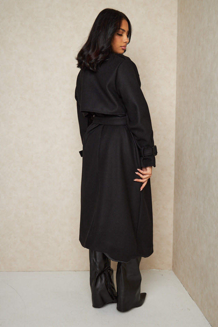 Manteau long texturé style trench noir