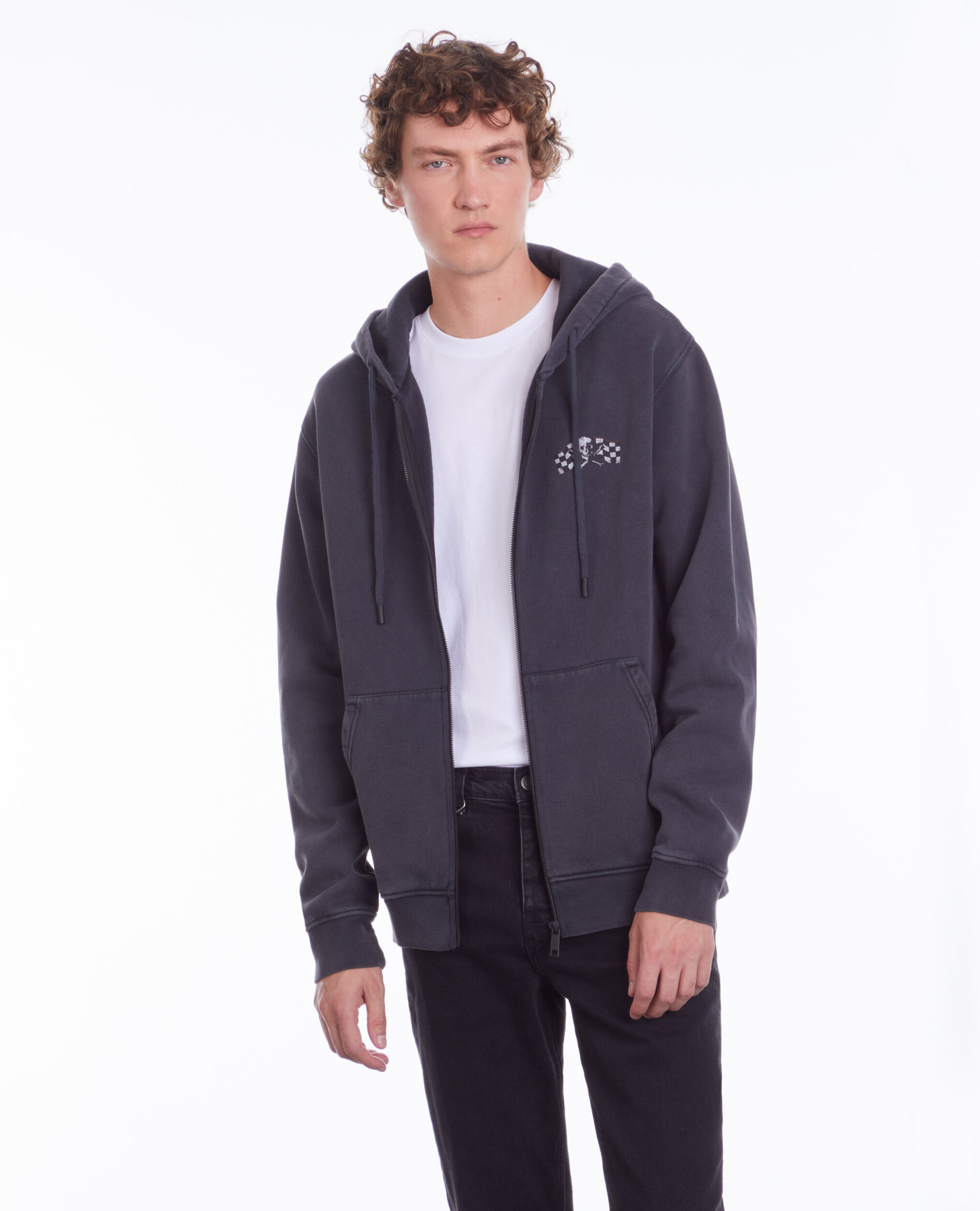 Sweatshirt à capuche noir avec sérigraphie Racing skull
