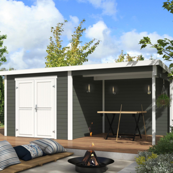 Tuinhuis met overkapping Lars vurenhout groen/wit 500 x 250 cm