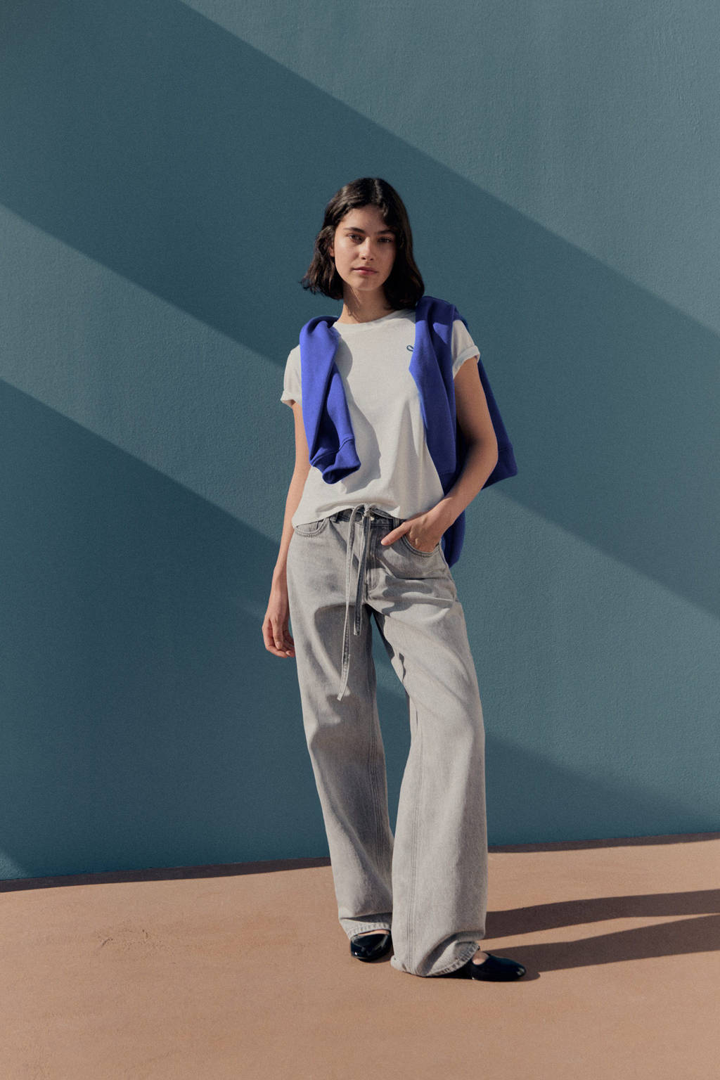 MANGO TEEN regular wide leg jeans grey denim