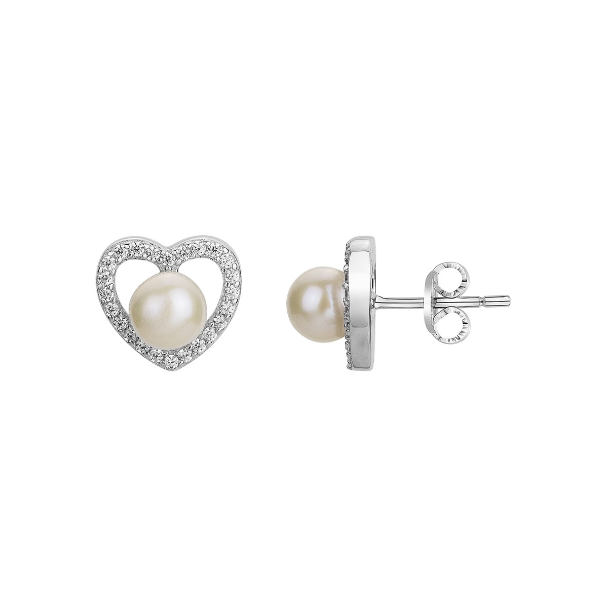 Boucles d'oreilles puces en Argent avec perle d'eau douce blanc