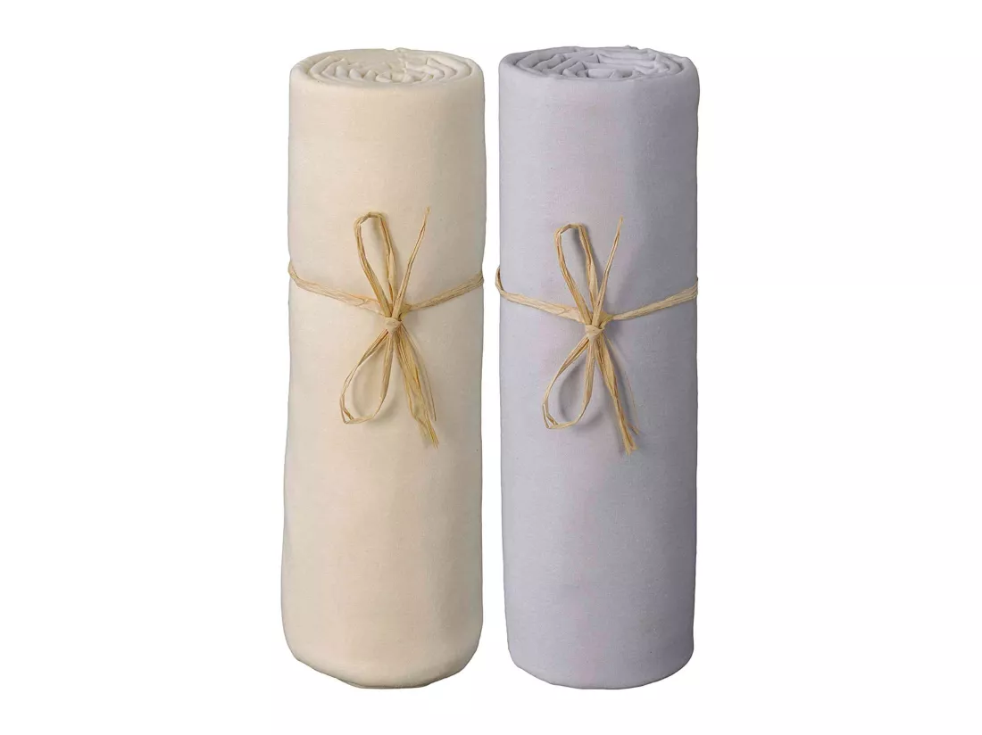 Lot de 2 draps housses bébé jersey bio écru et gris perle 60x120