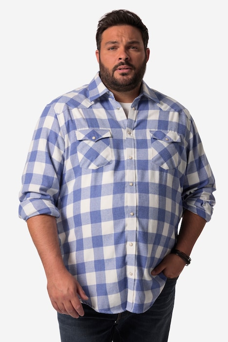 John F. Gee Karo-Flanellhemd, Langarm, Kentkragen, Modern Fit, bis 8 XL