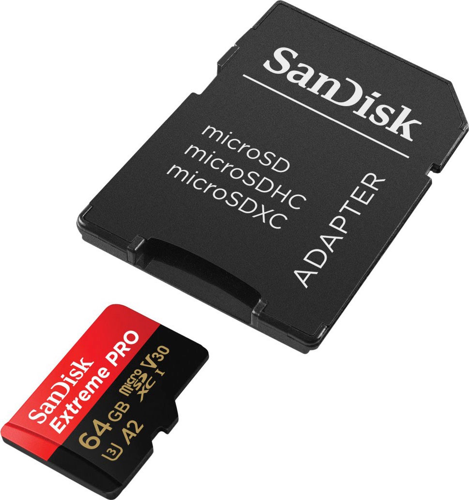 Sandisk Speicherkarte »Extreme PRO microSDXC™-UHS-I-KARTE« (64 GB Video Speed Class 30 (V30)/UHS Speed Class 3 (U3) 200 MB/s Lesegeschwindigkeit)