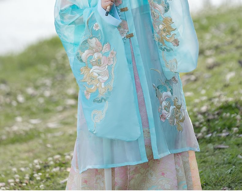 Francoix - Hanfu-set met geborduurde bloemen