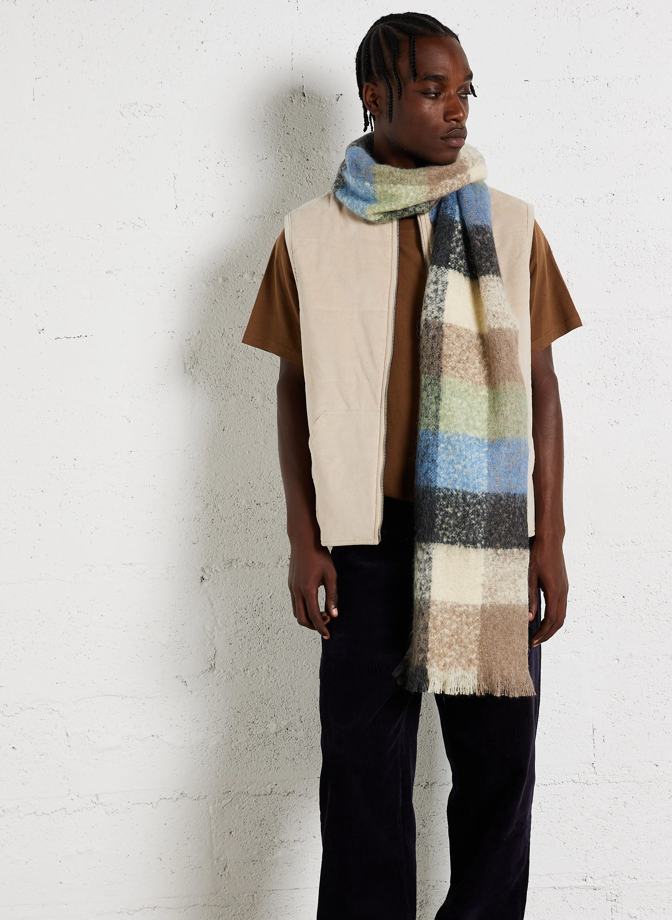 Gilet droit sans manches côtelé en coton bio mélangé | Beige