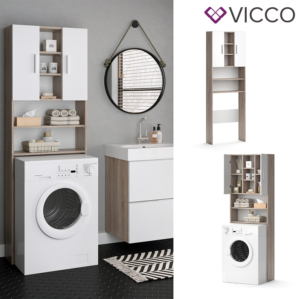 VICCO Waschmaschinenschrank LUIS 190x64cm Weiß Sonoma Badschrank Hochschrank