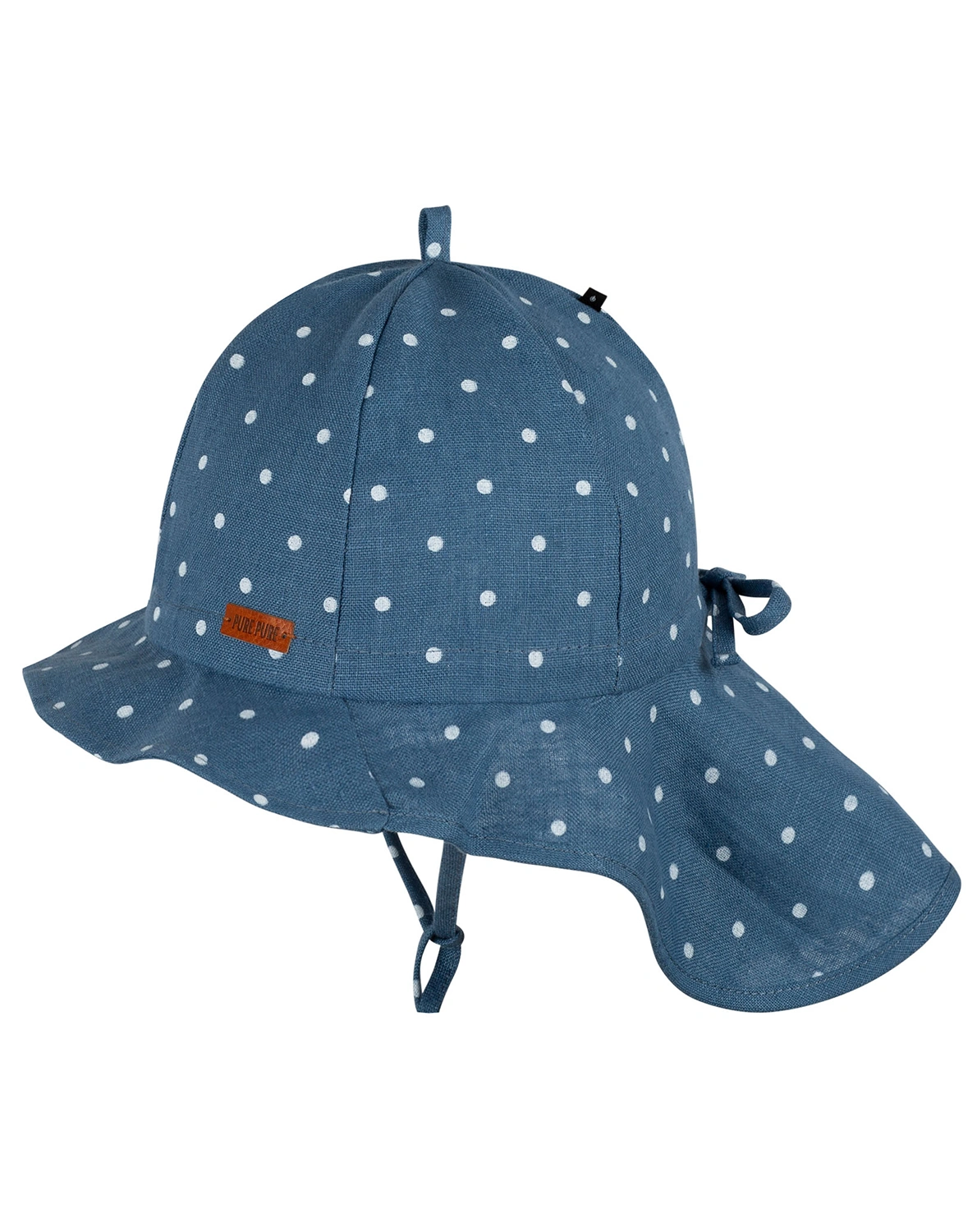 Leinen-Sommerhut DOTS mit Nackenschutz in steelblue