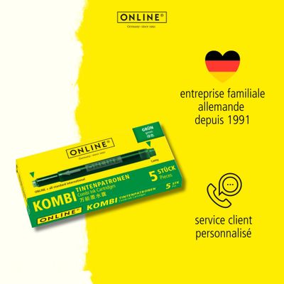 Kombi - Cartouches d'encre vert pour stylos plume standard et stylos plume Lamy