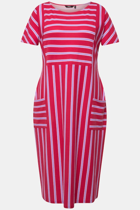 Jersey-Midikleid, Streifen, Oversized, Rundhals, Halbarm