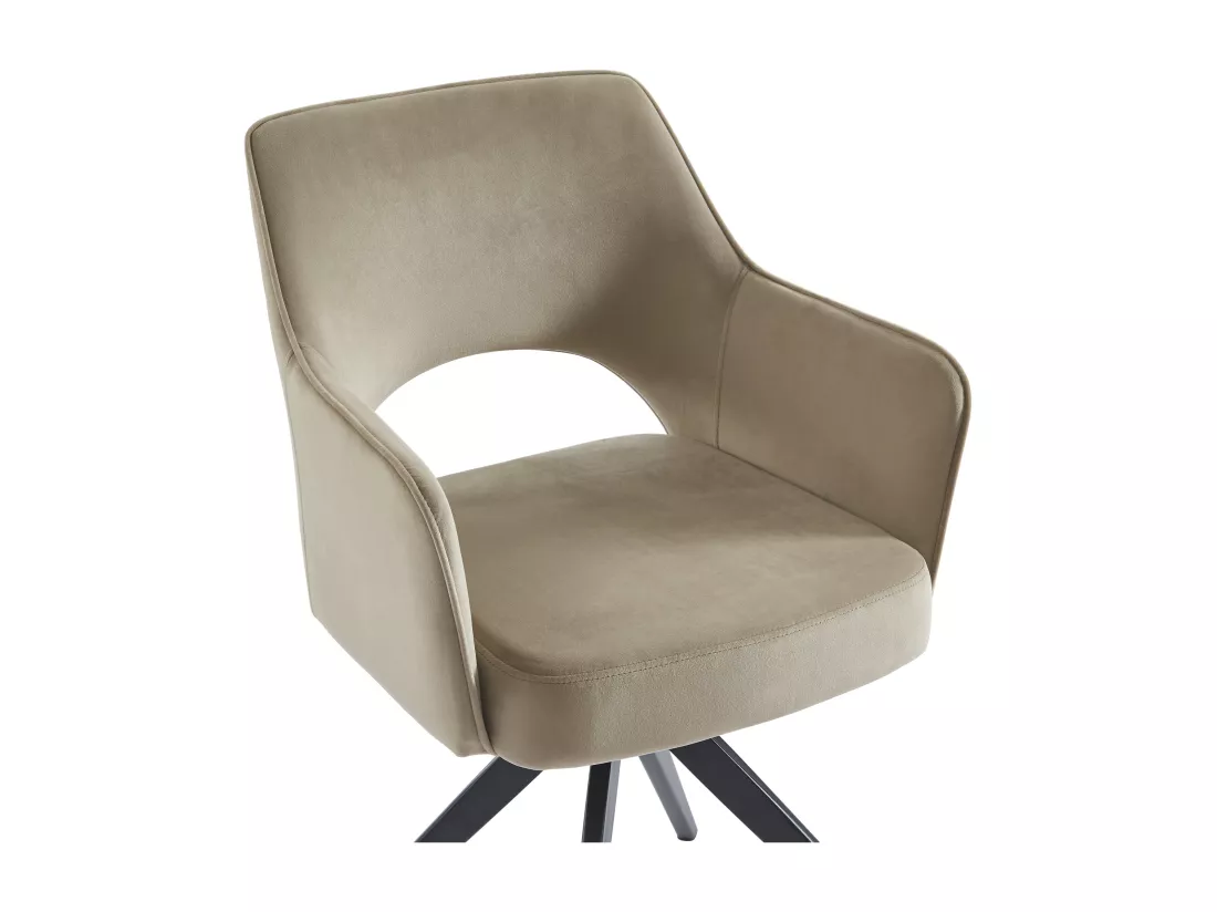 Lot de 6 chaises pivotantes avec accoudoirs en velours et métal noir - Beige - KONYA