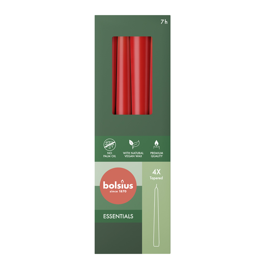 Bolsius Gotische Kaars 245/24 Doos 4 Delicate Red (4 stuks)