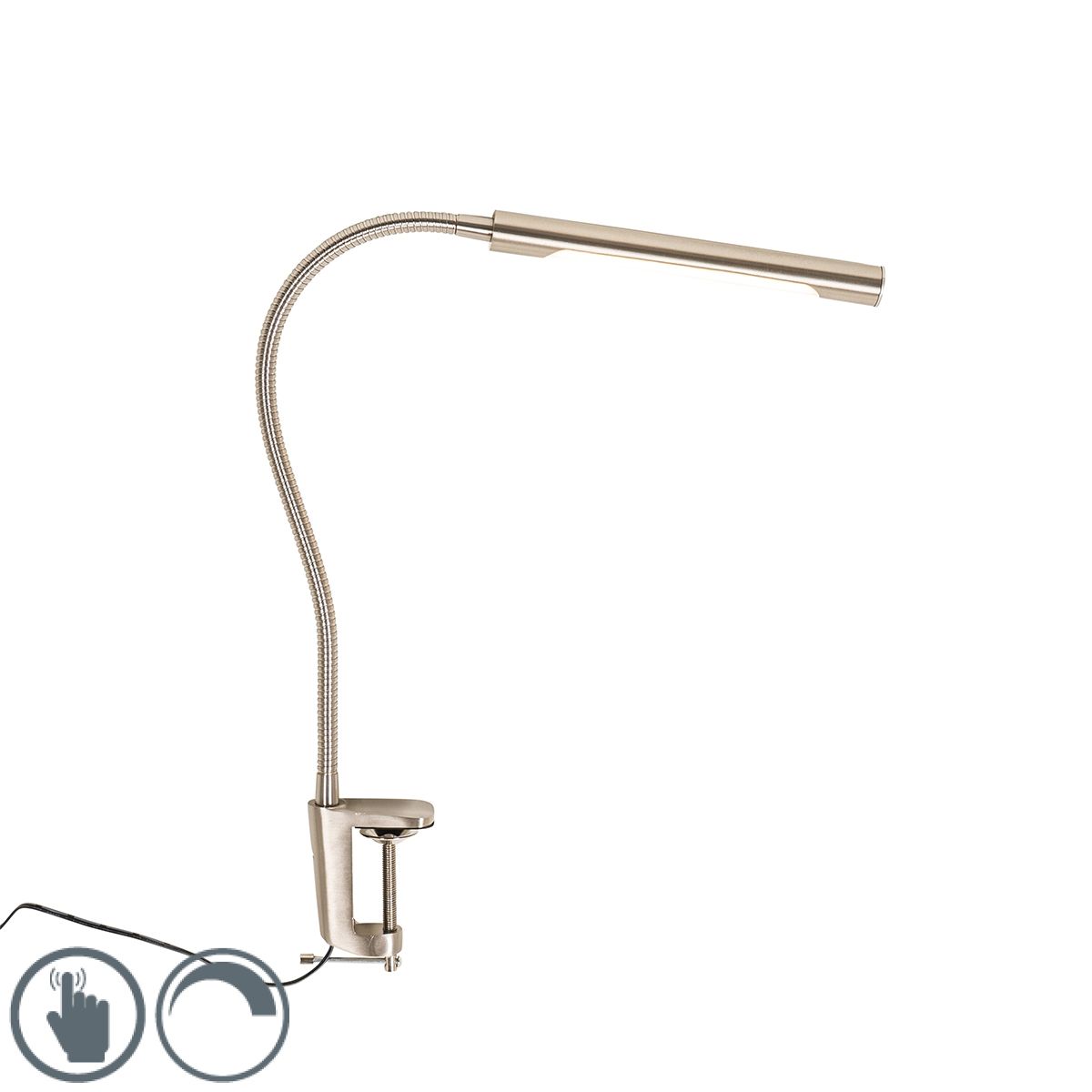 Klem bureaulamp staal incl. LED met touch dimmer - Lionard