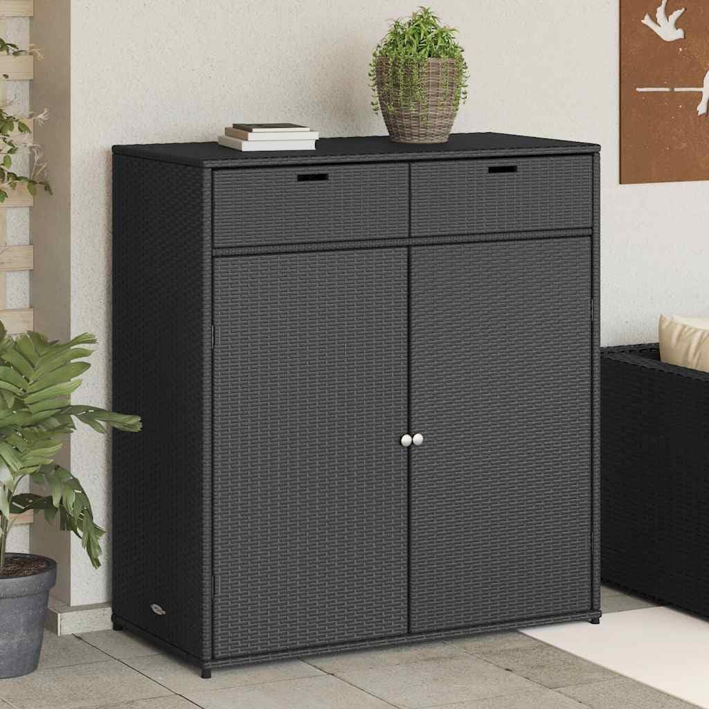 vidaXL Gartenschrank, Geräteschrank mit viel Stauraum, Beistellschrank Schrank mit Türen, Balkonschrank Terrassenschrank, Schwarz Poly Rattan