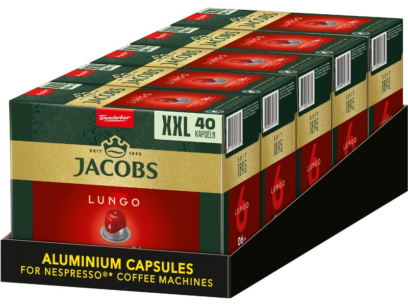 Jacobs Kaffeekapseln Lungo 6 Classico 5 x 40 Stück Aluminium-Kaffeekapseln für Nespresso-Maschinen