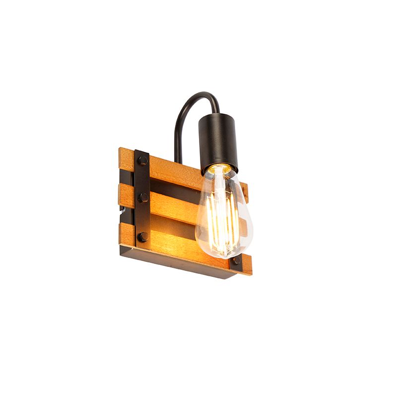 Industriële wandlamp zwart met hout - Paleta Mai
