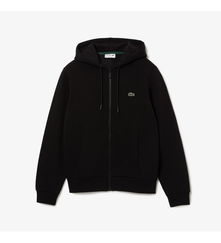 Moletom Lacoste preto com bolso canguru e forro de lã.