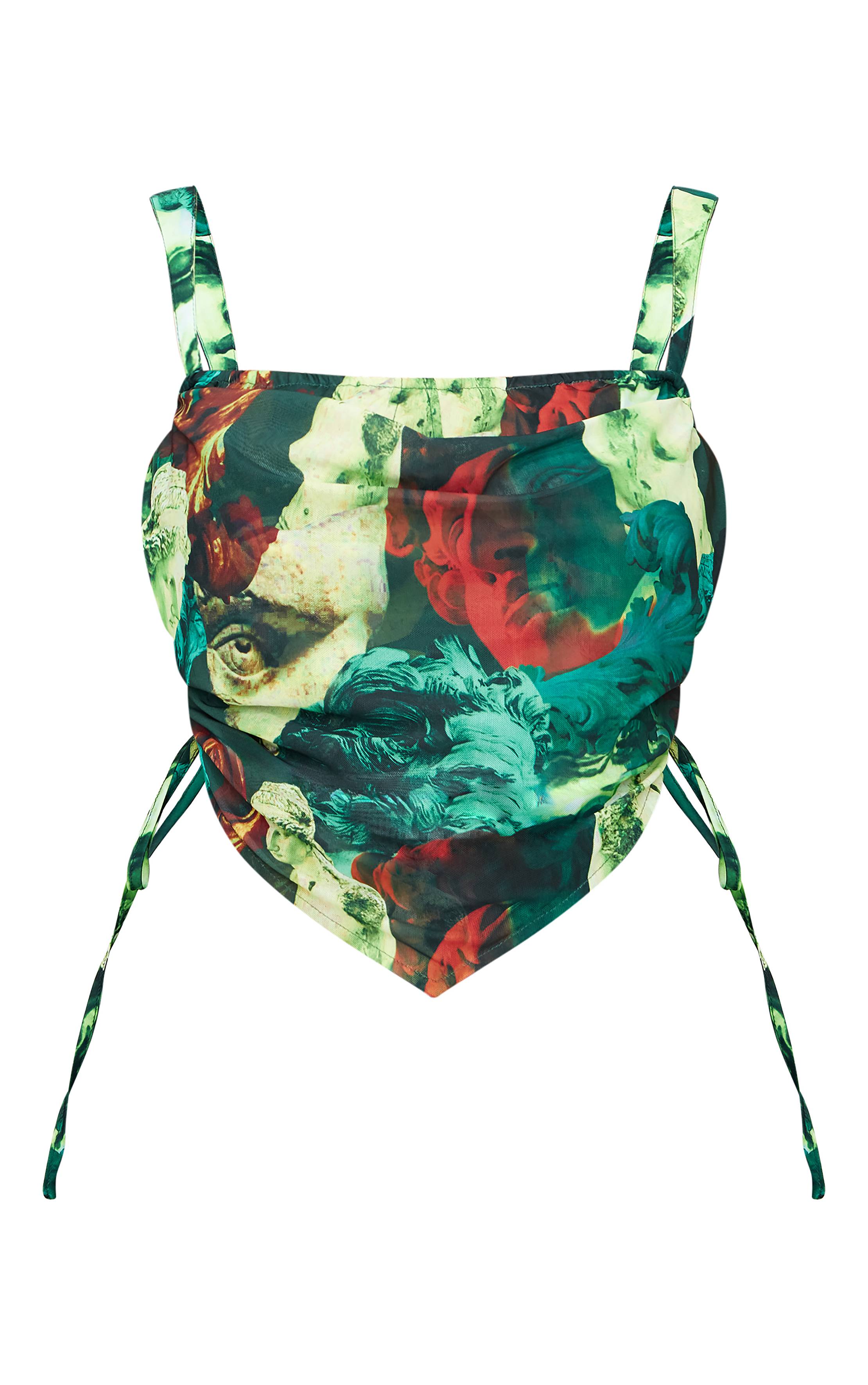 Vert Haut Corset Grande Taille En Mesh Superposé À Imprimé Abstrait