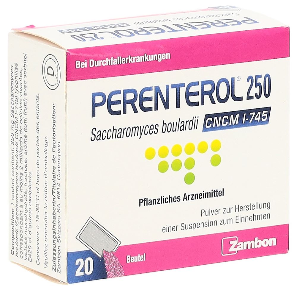PERENTEROL Plv 250 mg Btl 20 Stk<br>20 Stück, Beutel, Pulver zur Herstellung einer Suspension zum Einnehmen