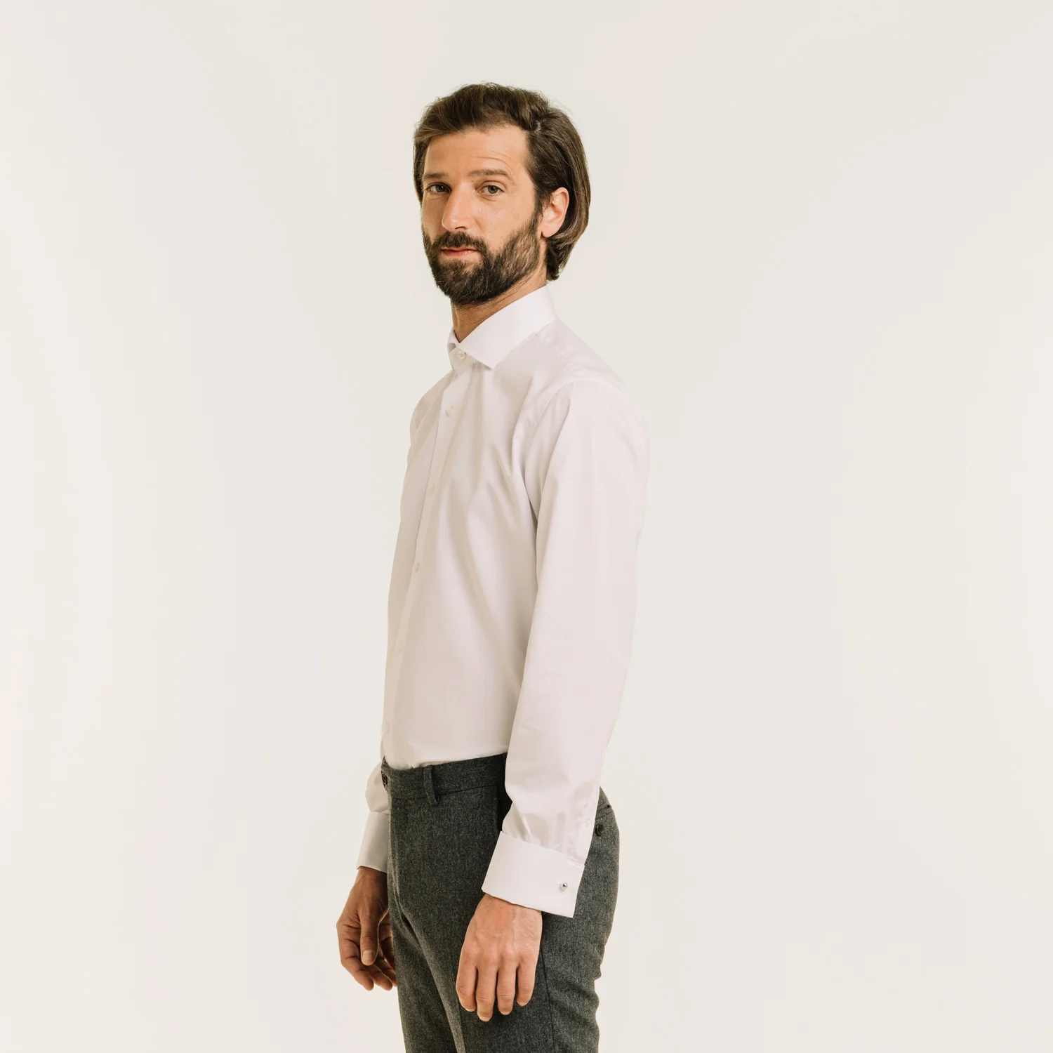 Tailored shirt in white double-twisted poplin with French cuffs