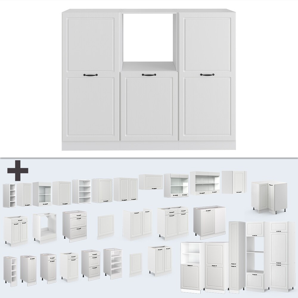 Vicco Küchenzeile Küchenblock Einbauküche R-Line Landhaus Weiß Backofen Küchenschrank