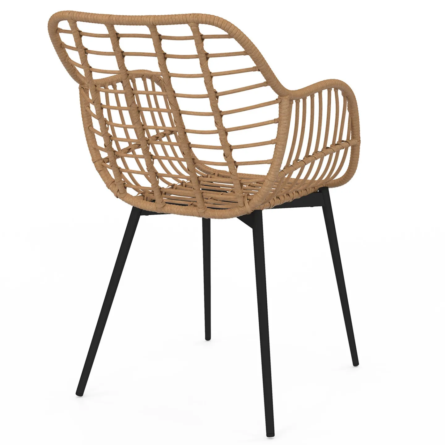 Lot de 2 chaises de salle à manger, fauteuils de table SUMMER effet rotin pied métal noir