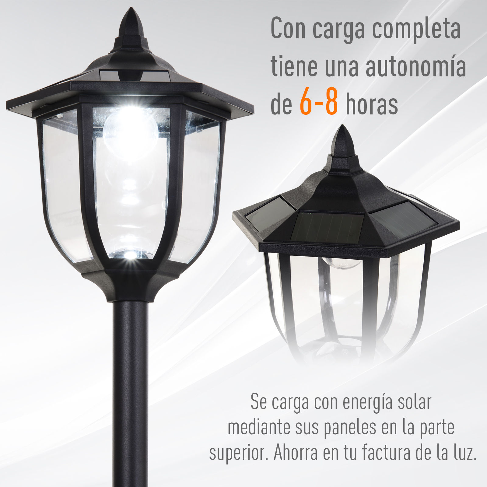 Poste de iluminação solar Outsunny preto com acendimento automático