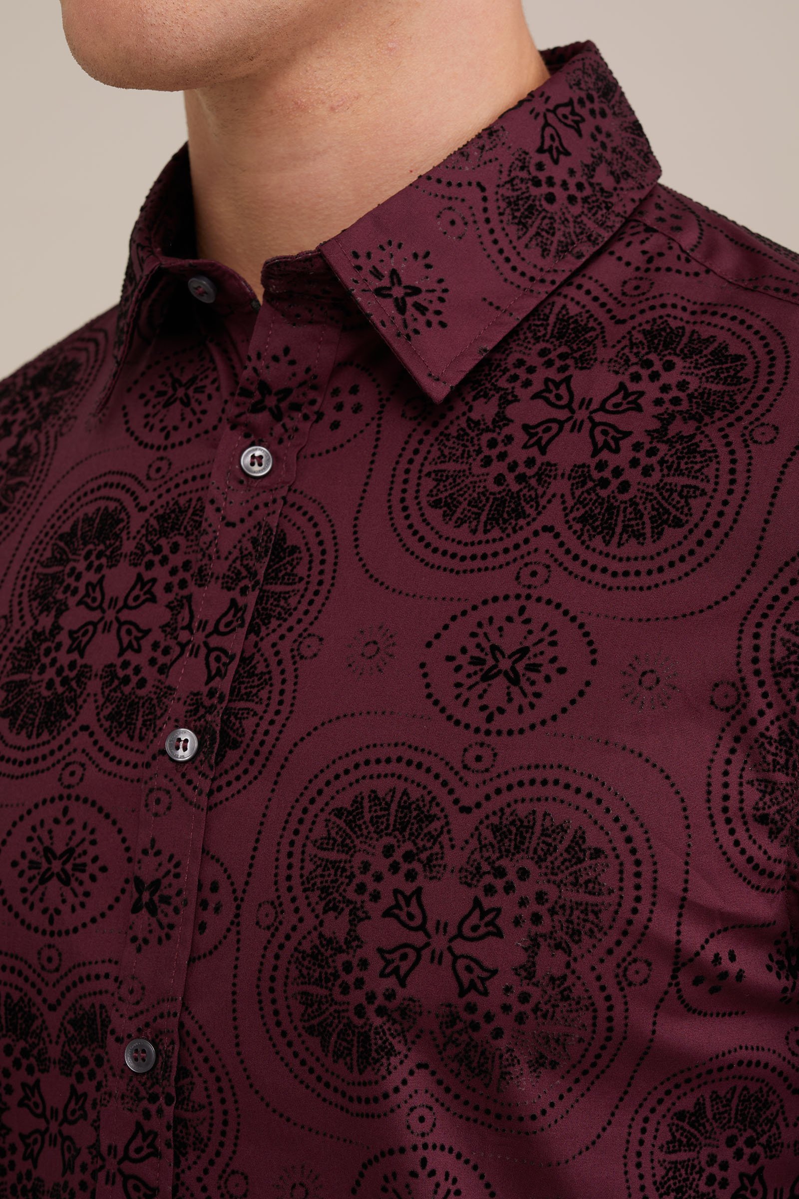 overhemd met velvet dessin WE Fashion Bordeauxrood