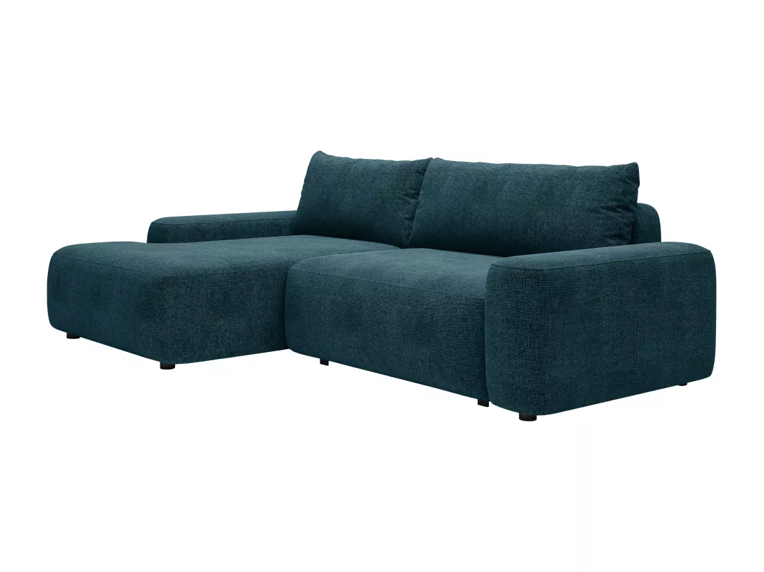 Canapé d'angle gauche convertible en tissu texturé bleu DAVISO