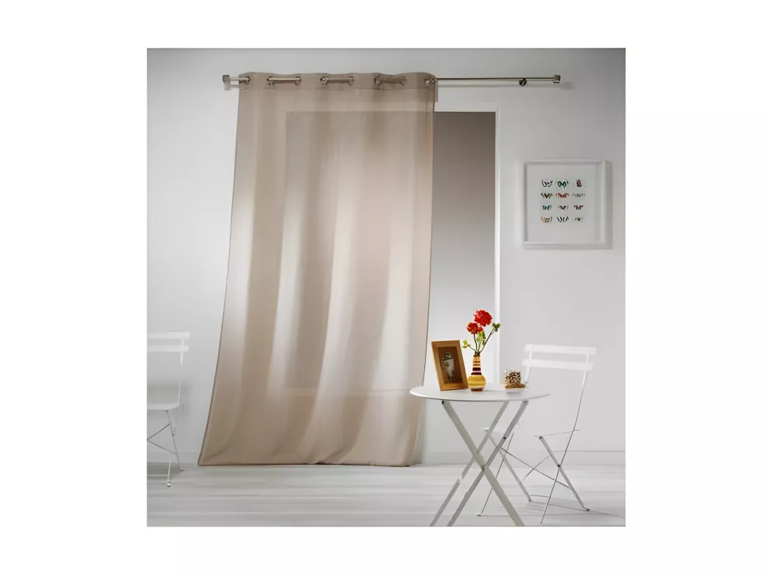 Voilage uni à oeillets effet lin - 140 x 280 cm - Haltona - Marron