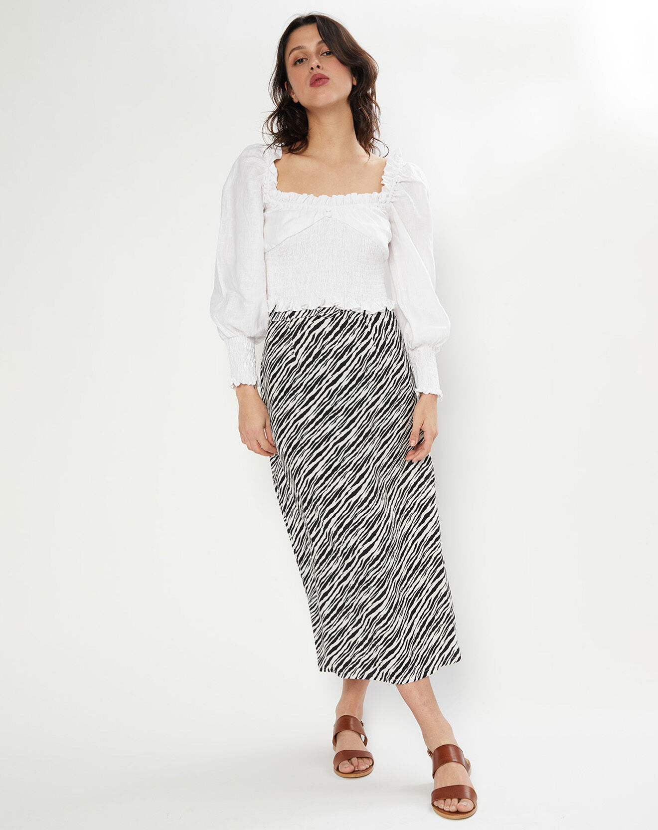 Faithfull the Brand Jupe midi Librisa imprimée zèbre noir/blanc