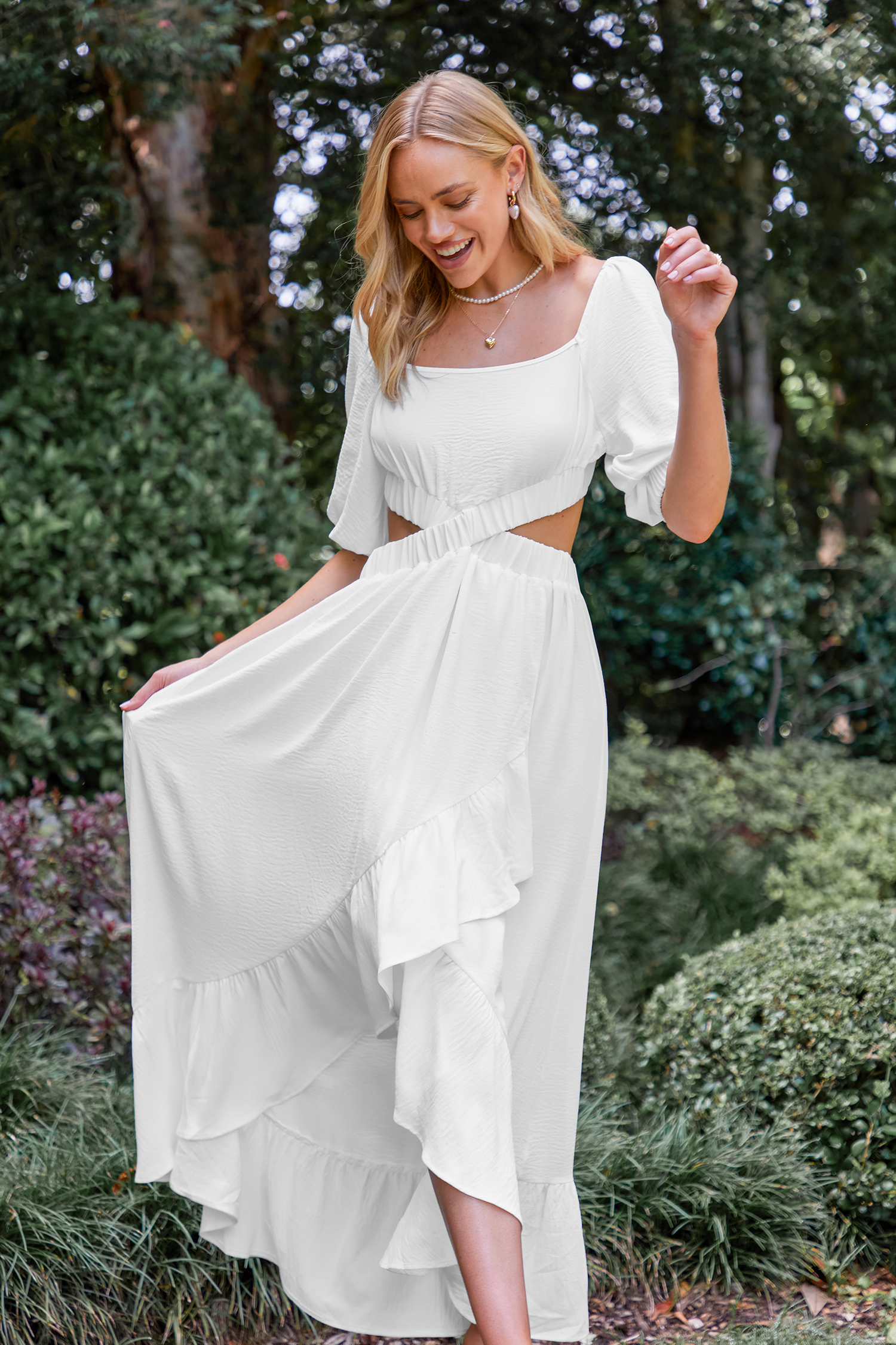 Robe maxi à volants découpée blanche