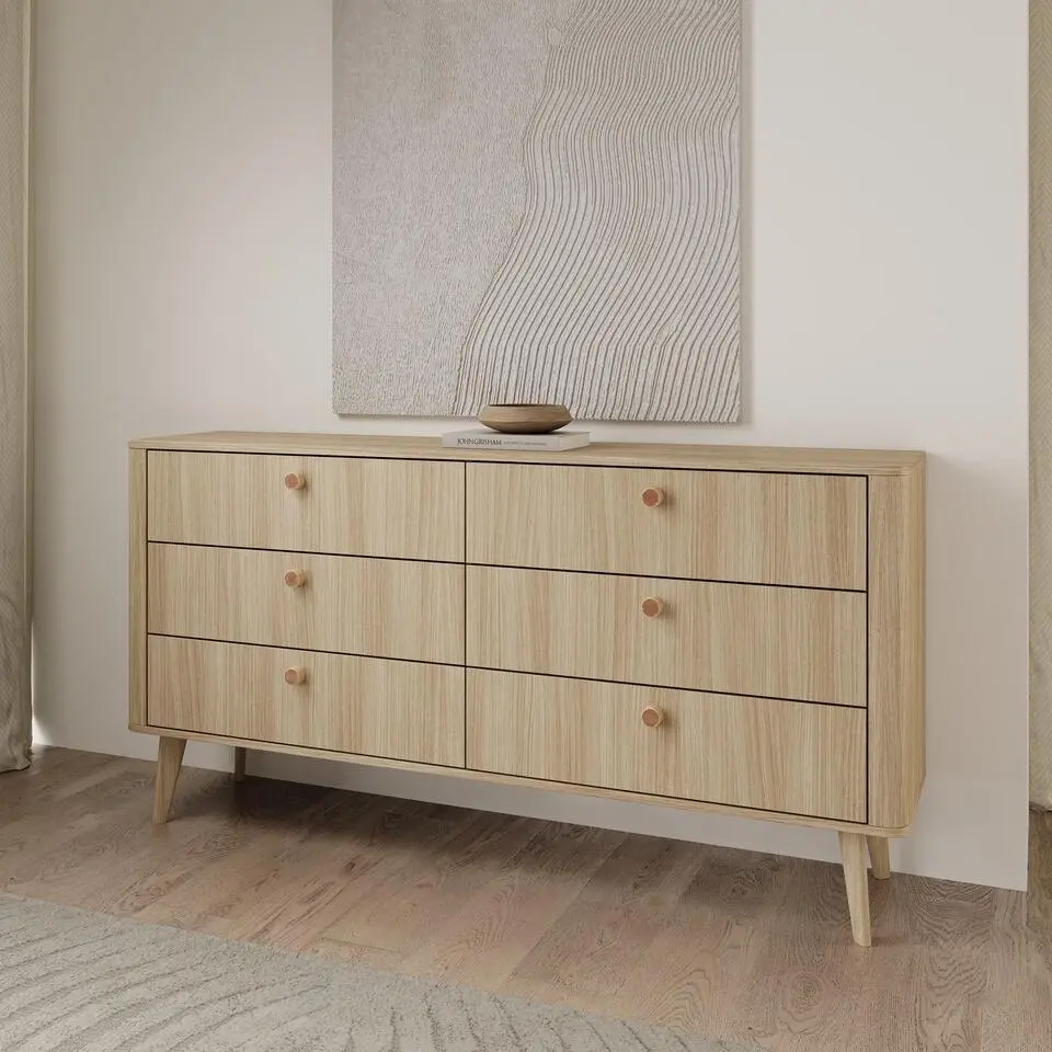 Meubella - Voorne - Ladekast met 6 lades - Eiken - 163x38x83 cm