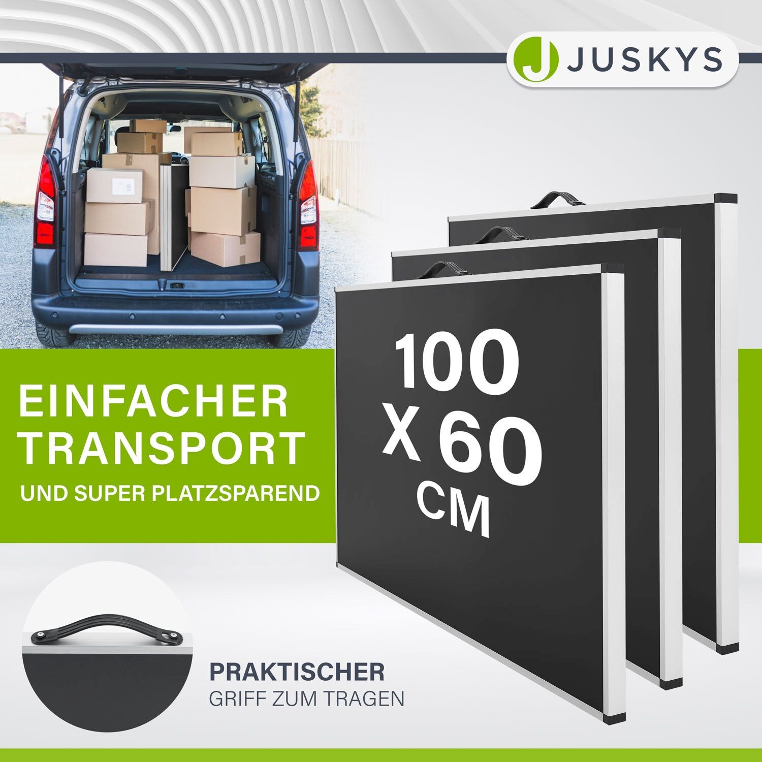 Juskys Multifunktionstisch 3 teilig klappbar - Alu Klapptisch 100x60 cm Campingtisch - Tisch Schwarz