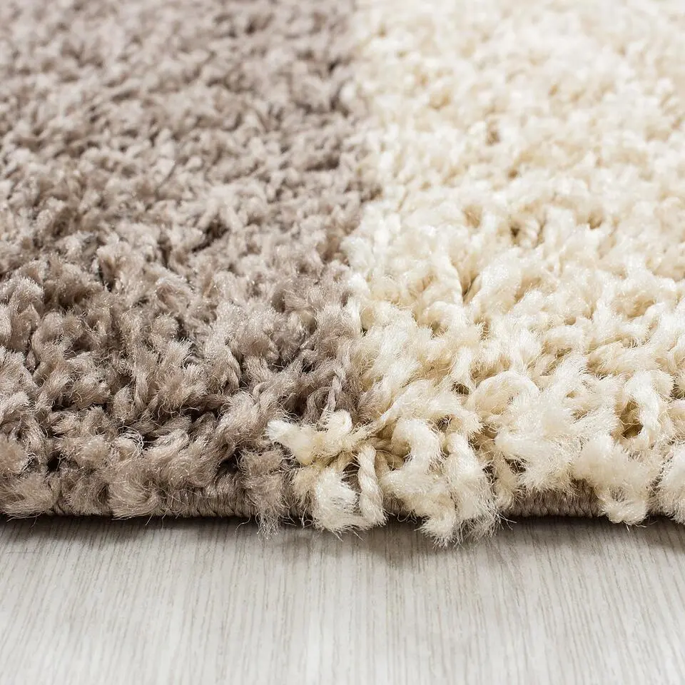 Basic Shaggy Geblokt vloerkleed Bruin / Beige Hoogpolig - 200x290 CM