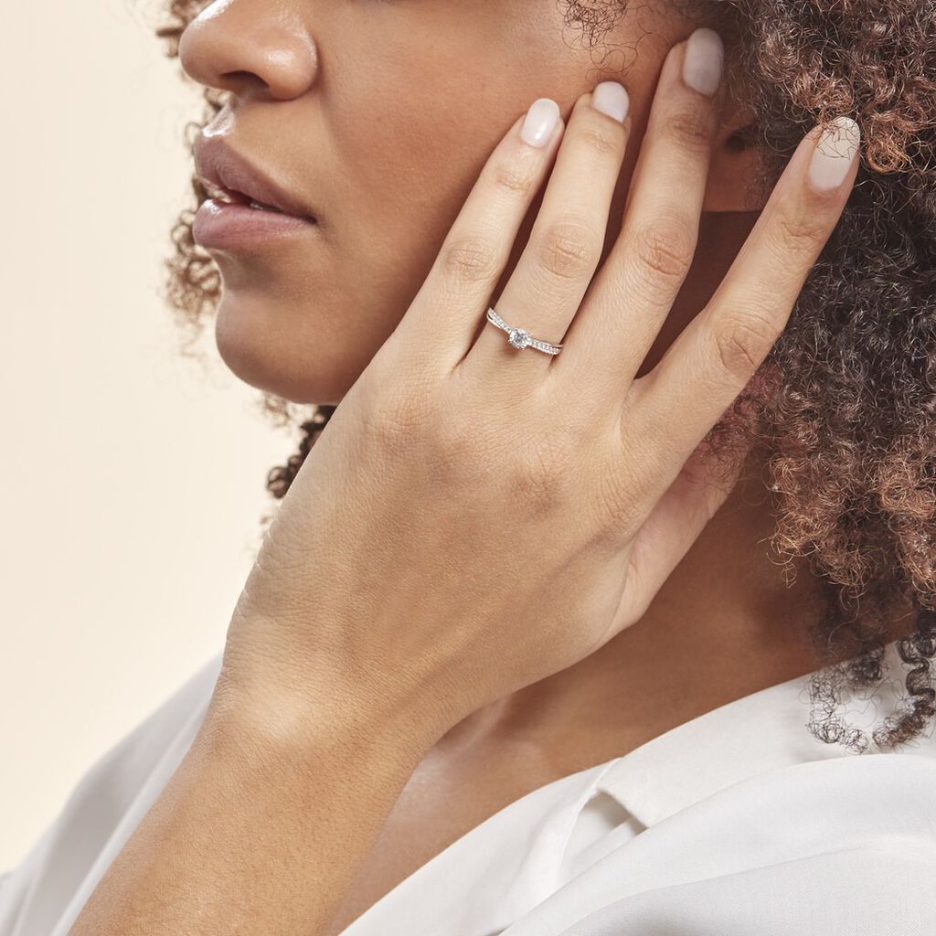 Bague Solitaire Kanel Or Blanc Oxyde De Zirconium