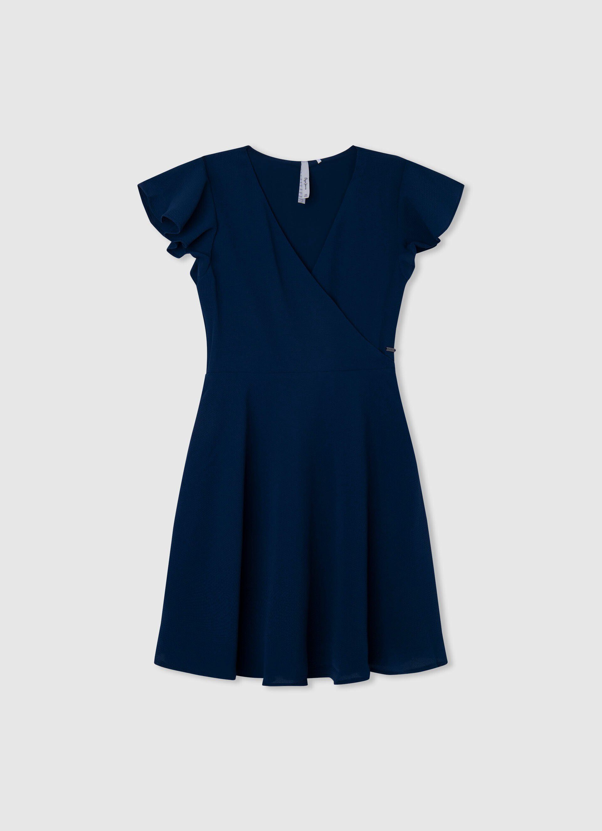 Vestido crepe com decote cruzado - azul oceano