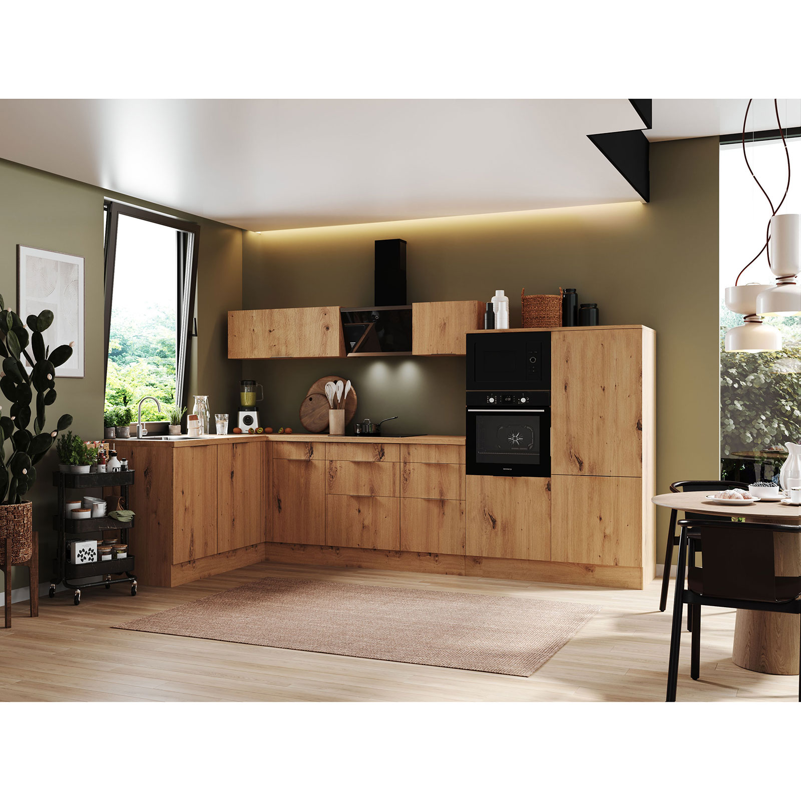 RESPEKTA Winkelküche - Artisan Eiche - mit E-Geräten - 340x175 cm