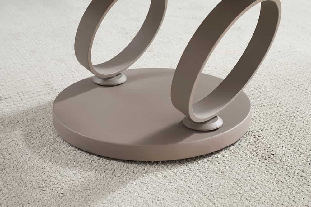 Design Couchtisch DANCING RINGS natur rund drehbar Travertin Keramik champagner greige