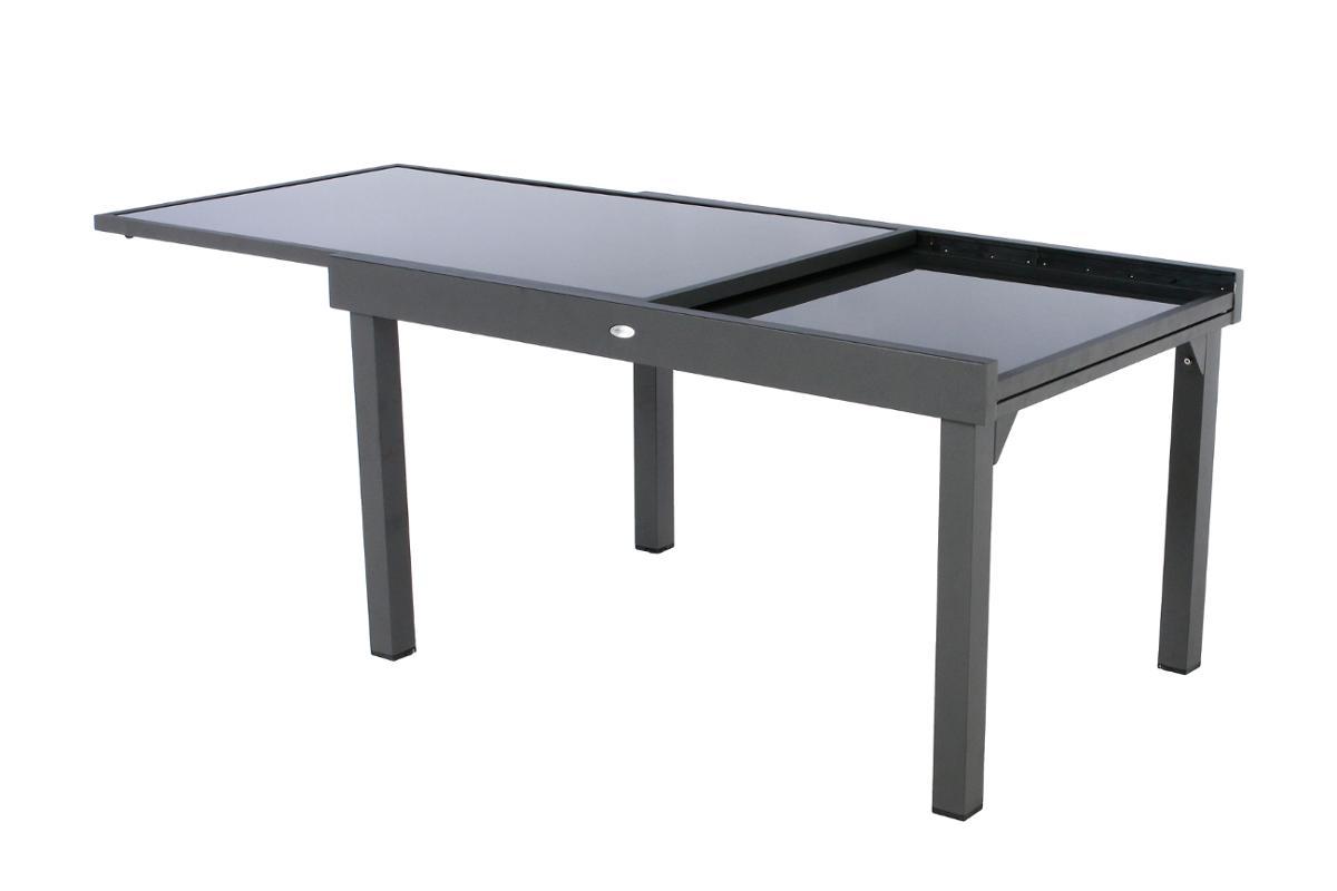 TABLE PIAZZA EXTENSIBLE VERRE GRAPHITE 10 PLACES