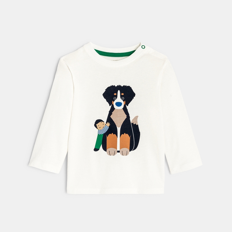 T-shirt chien câlin blanc bébé garçon