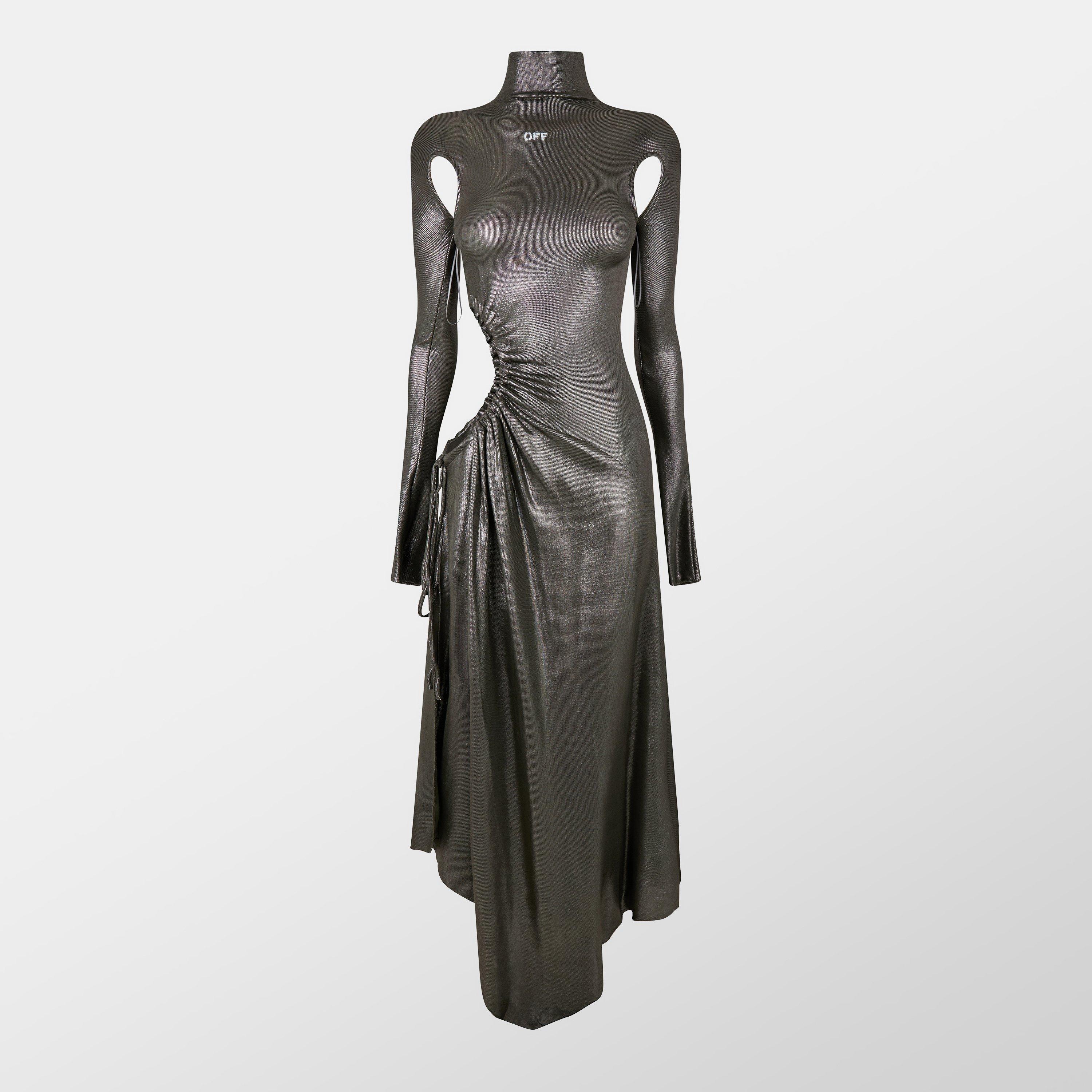 Off White Cut Out Ruched Dress