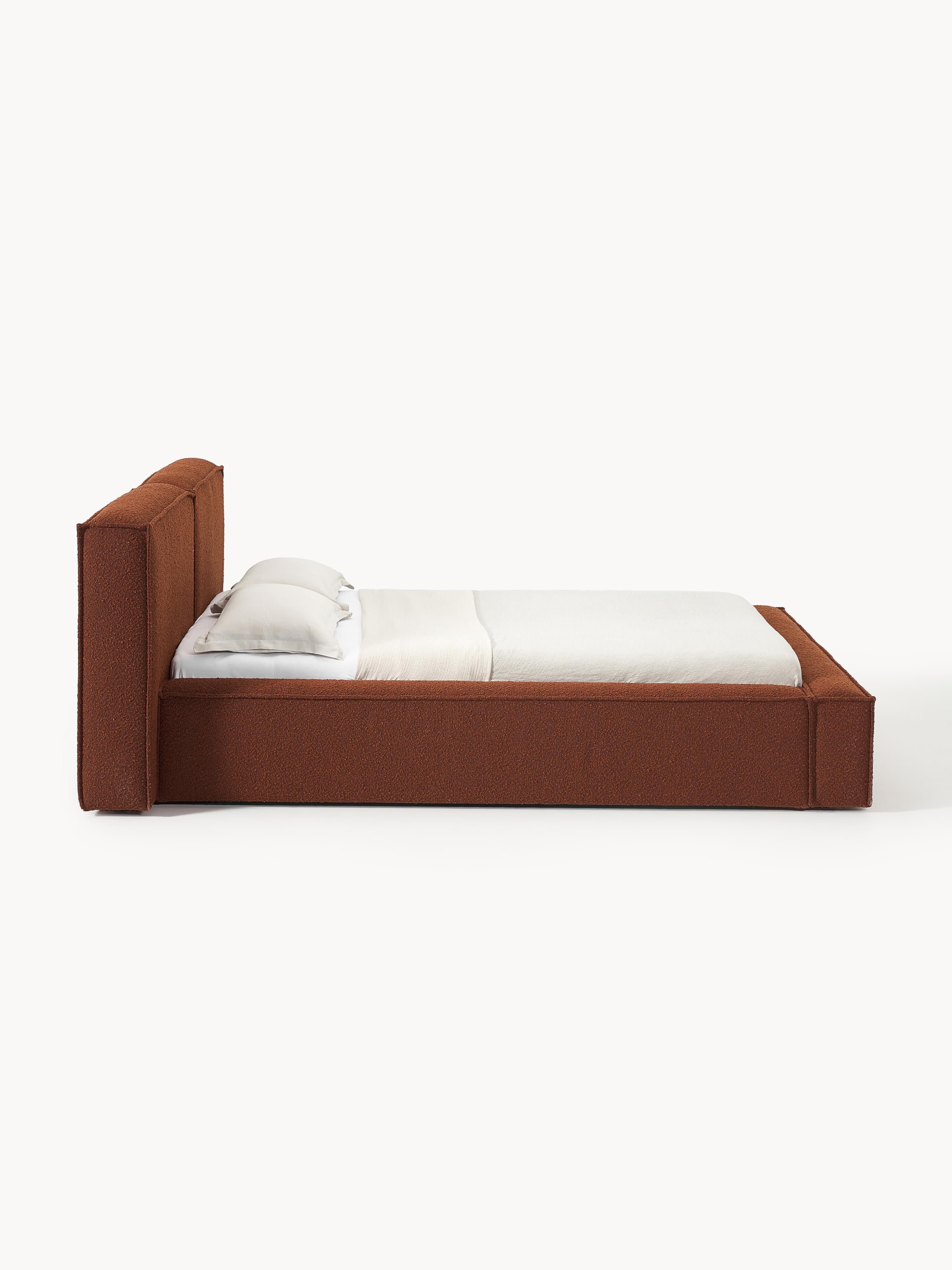 Bouclé gestoffeerd bed Lennon met opbergruimte