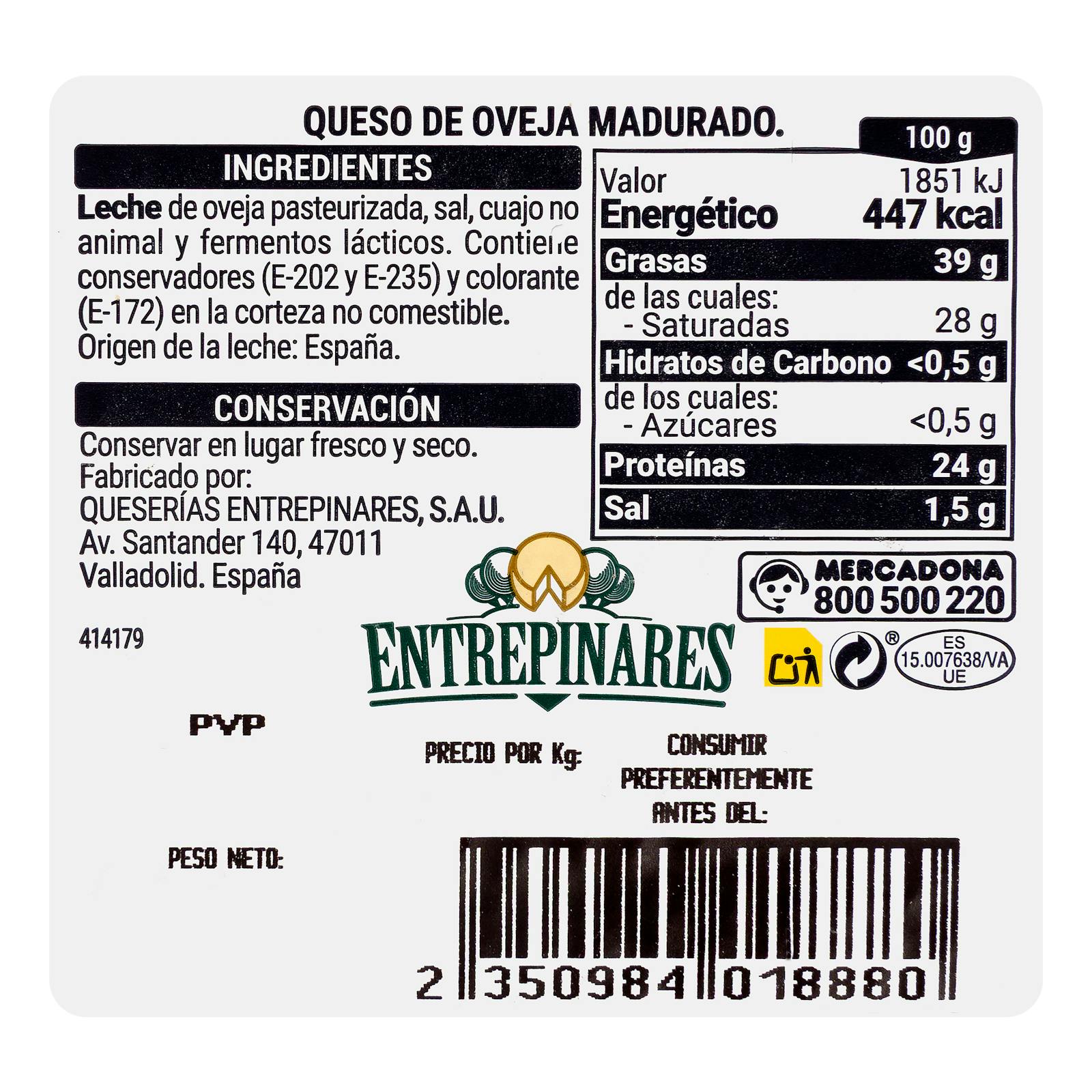 Fromage de brebis affiné Hacendado