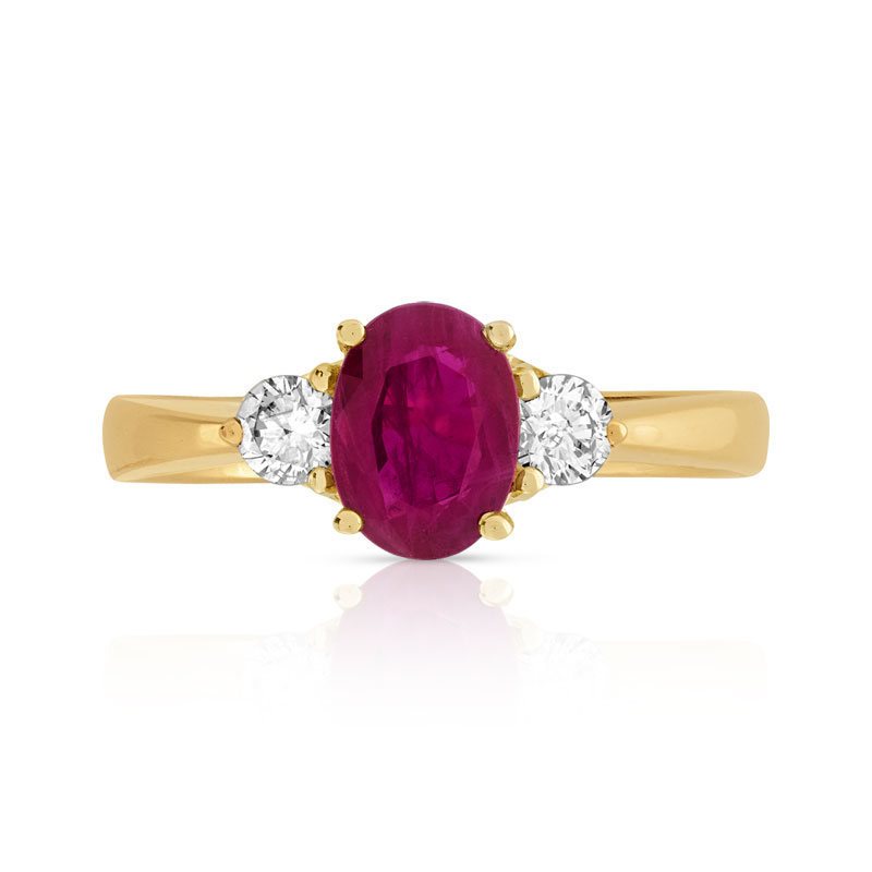 Bague or 750 jaune rubis et diamant
